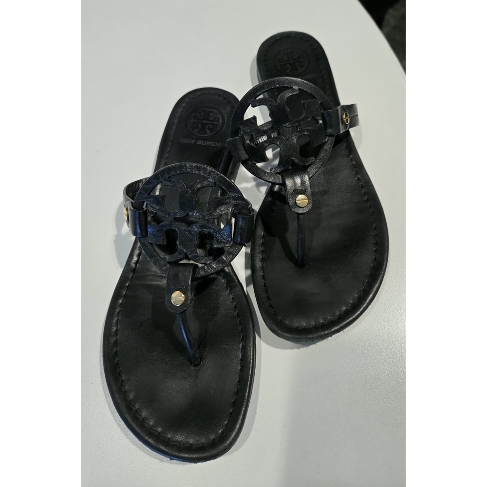 Tory Burch Size 8 Thong Style Leather Women's Miller - Black - Picture 3 of 5